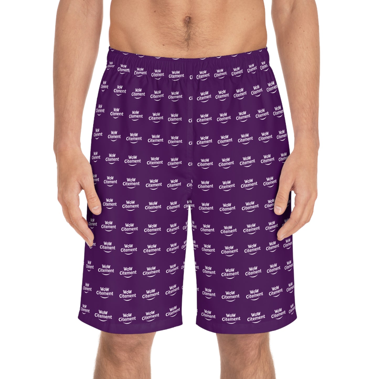 WoWcitement Men's Board Shorts - Color Purple Fun Summer Vibes, Perfect for Beach Trips, Pool Parties, Sports Activities, Casual Outings, AOP Design