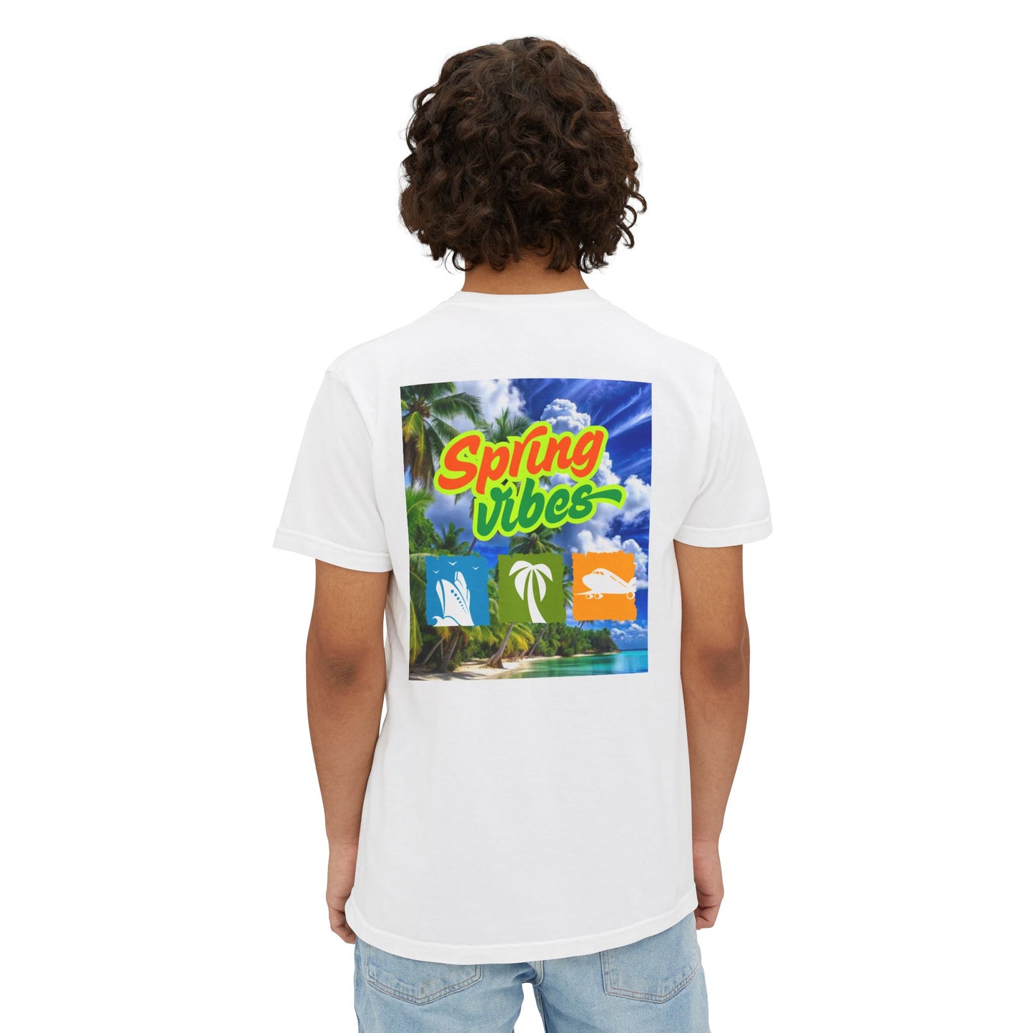 Unisex Spring Vibes Pocket T-Shirt - Tropical Graphic Tee