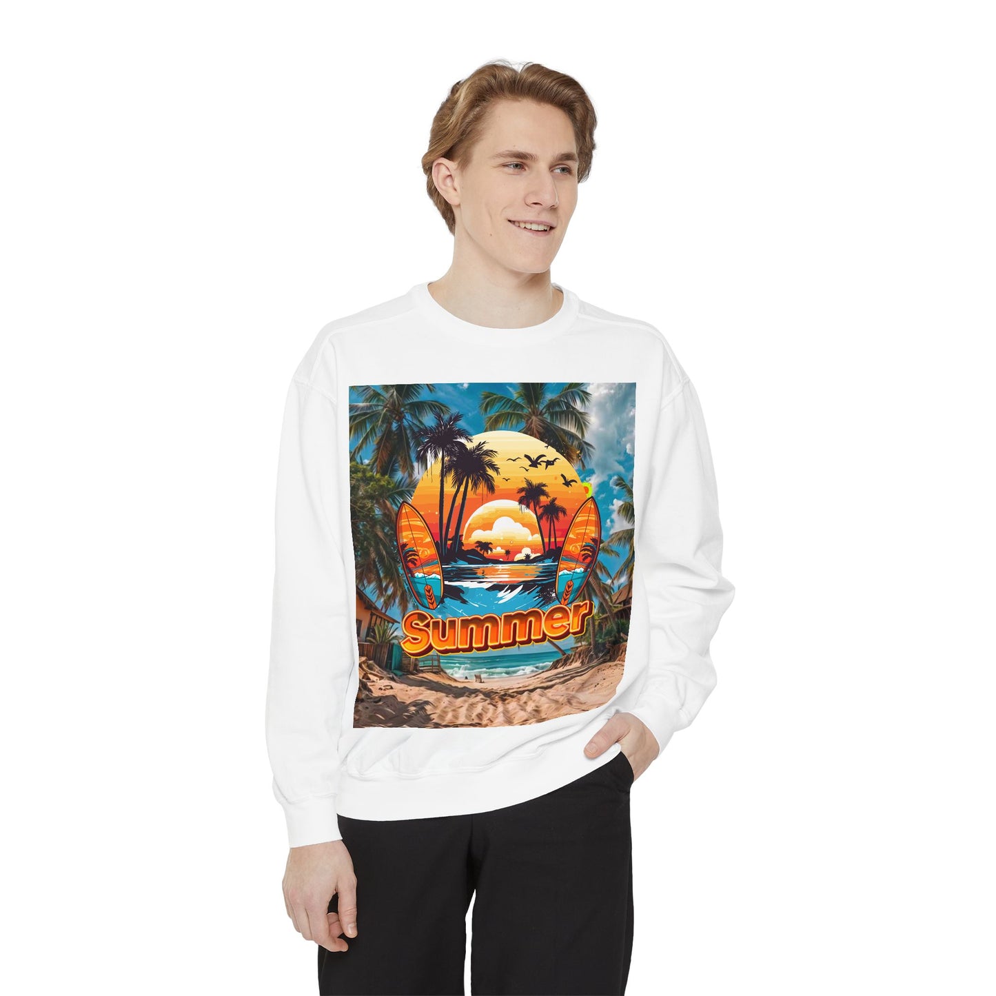 Summer Vibes Unisex Garment-Dyed Sweatshirt - Perfect for Beach Lovers and Summer Celebrations