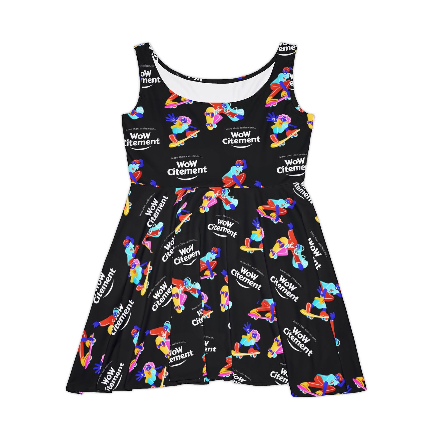 Wowcitement Vibrant Women's Skater Dress, Colorful Casual Dress, Summer Party Dress, Fun Flare Dress, Unique Gift for Her