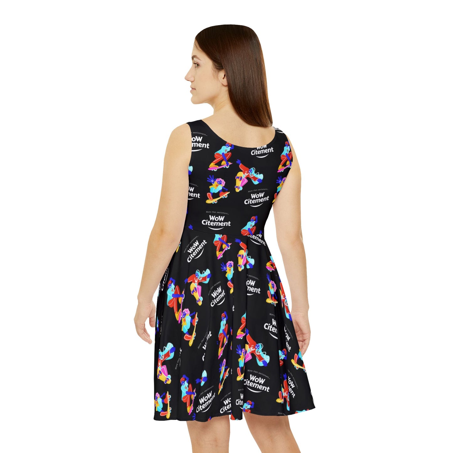 Wowcitement Vibrant Women's Skater Dress, Colorful Casual Dress, Summer Party Dress, Fun Flare Dress, Unique Gift for Her