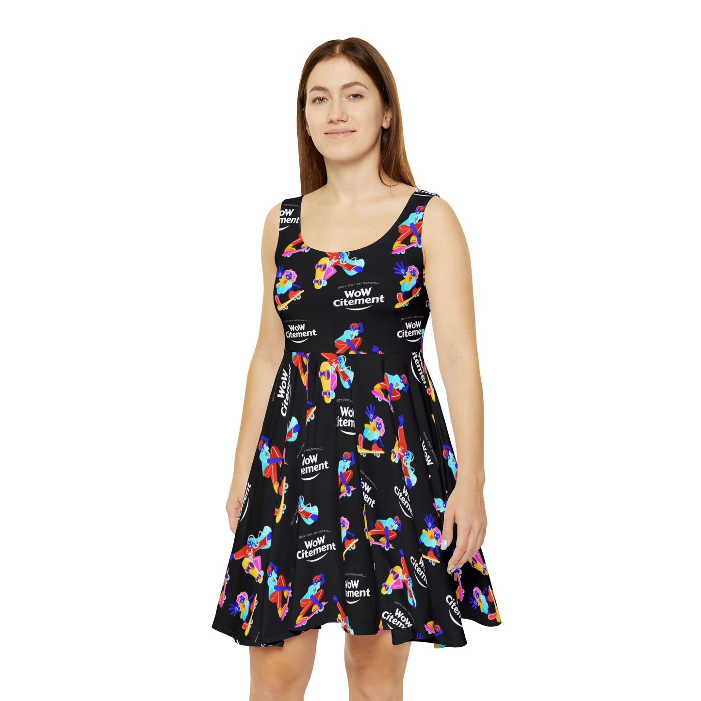 Wowcitement Vibrant Women's Skater Dress, Colorful Casual Dress, Summer Party Dress, Fun Flare Dress, Unique Gift for Her