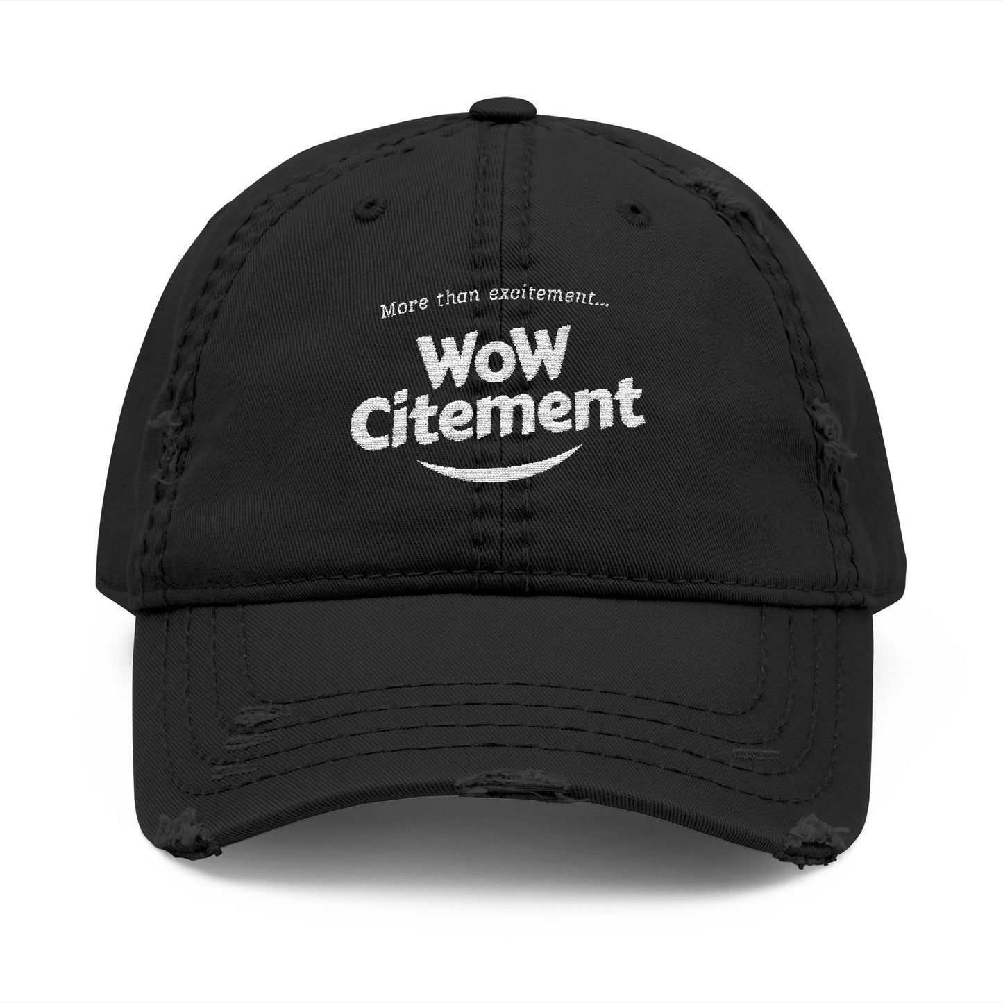 Distressed Dad Hat with WoW Citement Embroidery, Relaxed Cap for Comfy Style, Gift for Fathers Day, Casual Fashion Accessory