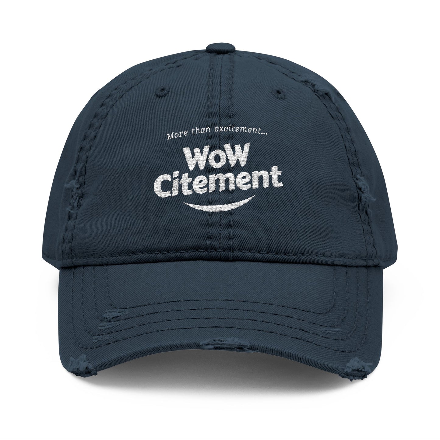 Distressed Dad Hat with WoW Citement Embroidery, Relaxed Cap for Comfy Style, Gift for Fathers Day, Casual Fashion Accessory