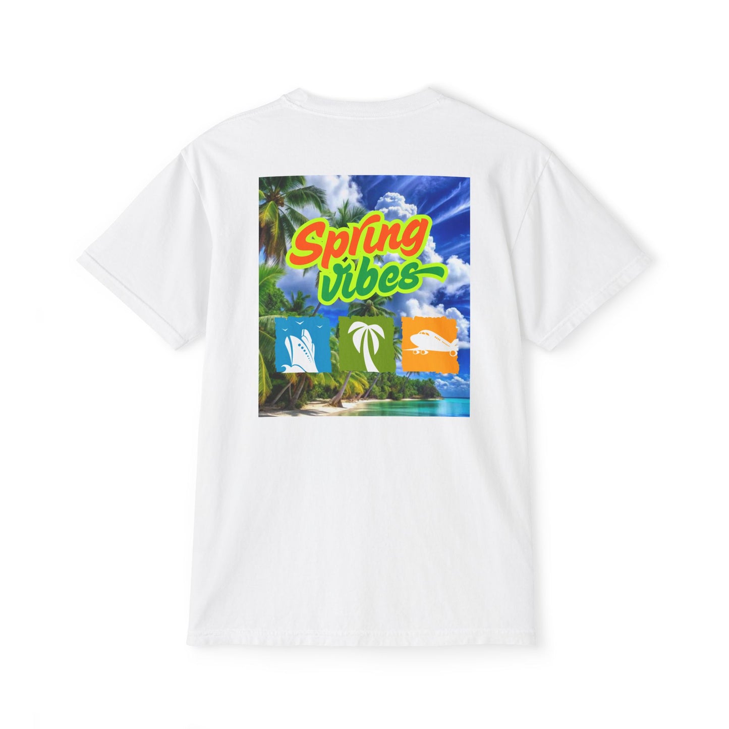 Unisex Spring Vibes Pocket T-Shirt - Tropical Graphic Tee