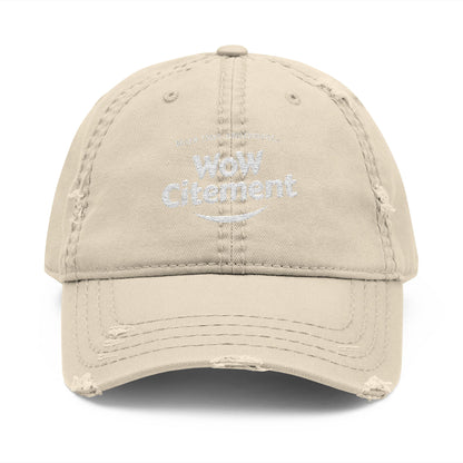 Distressed Dad Hat with WoW Citement Embroidery, Relaxed Cap for Comfy Style, Gift for Fathers Day, Casual Fashion Accessory