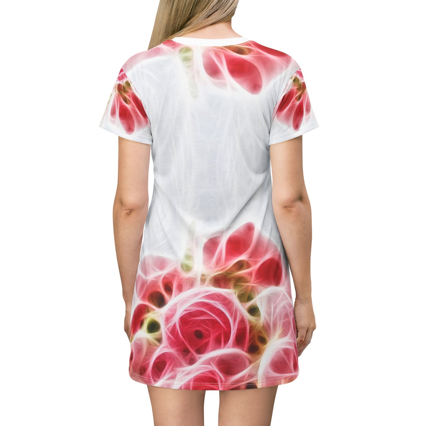 Wowcitement Floral Print T-Shirt Dress, Ethereal Rose Dress, Casual Summer Dress, Gifts for Her, Birthday Party Outfit, Relaxed Fit Dress