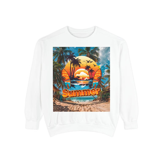 Summer Vibes Unisex Garment-Dyed Sweatshirt - Perfect for Beach Lovers and Summer Celebrations