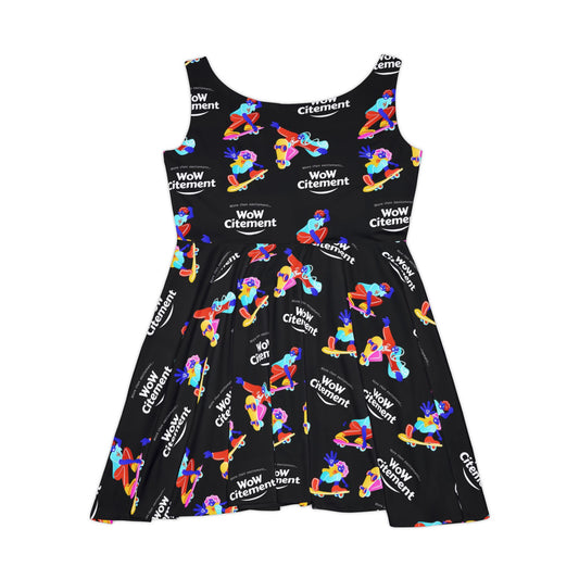 Wowcitement Vibrant Women's Skater Dress, Colorful Casual Dress, Summer Party Dress, Fun Flare Dress, Unique Gift for Her