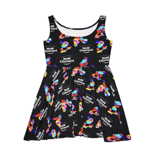 Wowcitement Vibrant Women's Skater Dress, Colorful Casual Dress, Summer Party Dress, Fun Flare Dress, Unique Gift for Her