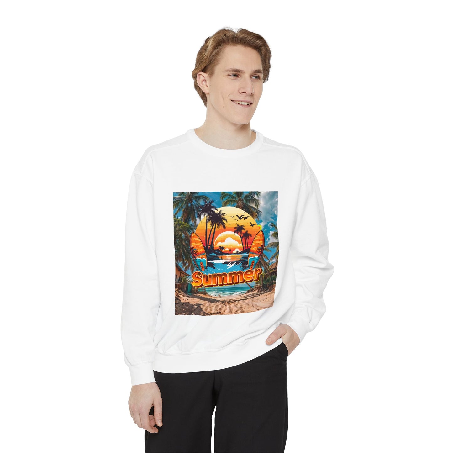 Summer Vibes Unisex Garment-Dyed Sweatshirt - Perfect for Beach Lovers and Summer Celebrations