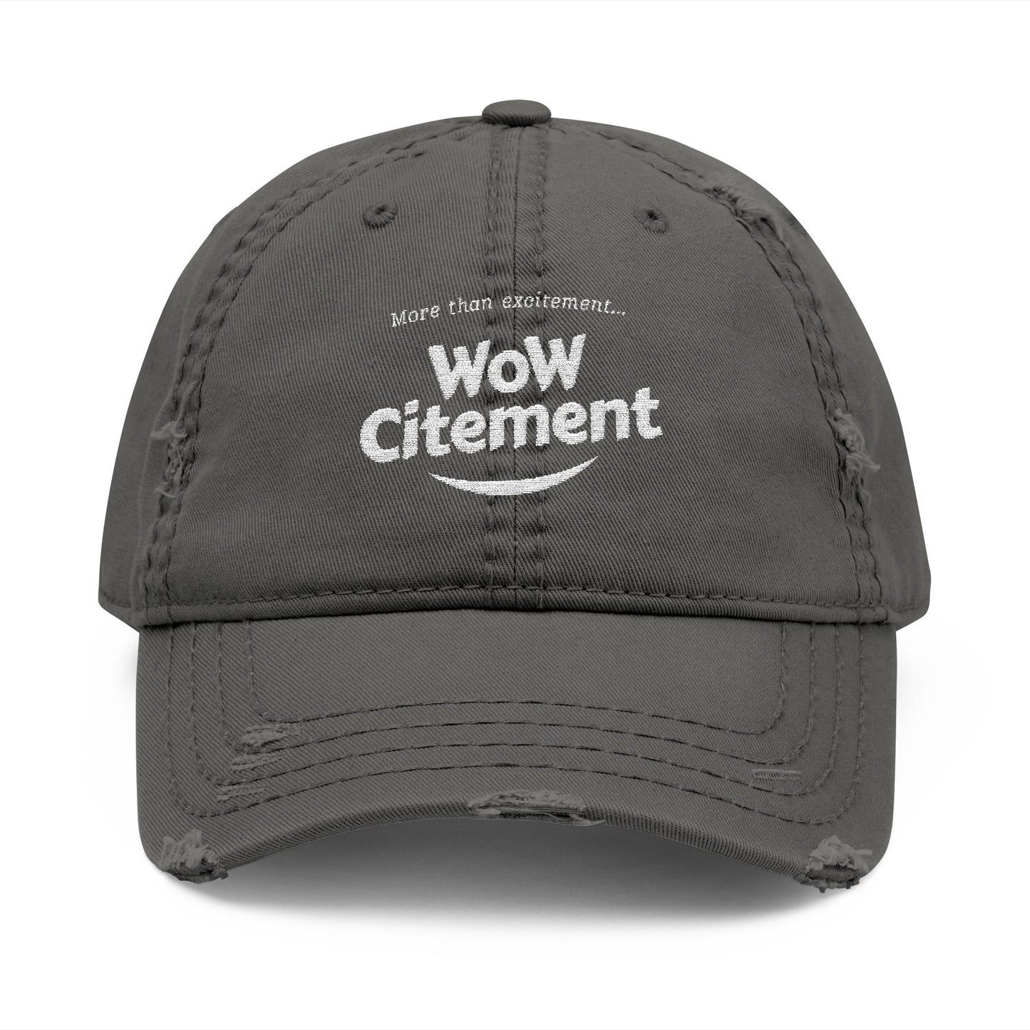 Distressed Dad Hat with WoW Citement Embroidery, Relaxed Cap for Comfy Style, Gift for Fathers Day, Casual Fashion Accessory