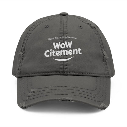 Distressed Dad Hat with WoW Citement Embroidery, Relaxed Cap for Comfy Style, Gift for Fathers Day, Casual Fashion Accessory