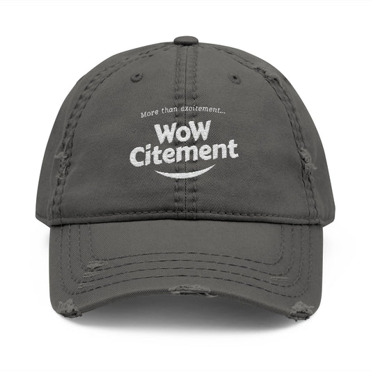 Distressed Dad Hat with WoW Citement Embroidery, Relaxed Cap for Comfy Style, Gift for Fathers Day, Casual Fashion Accessory