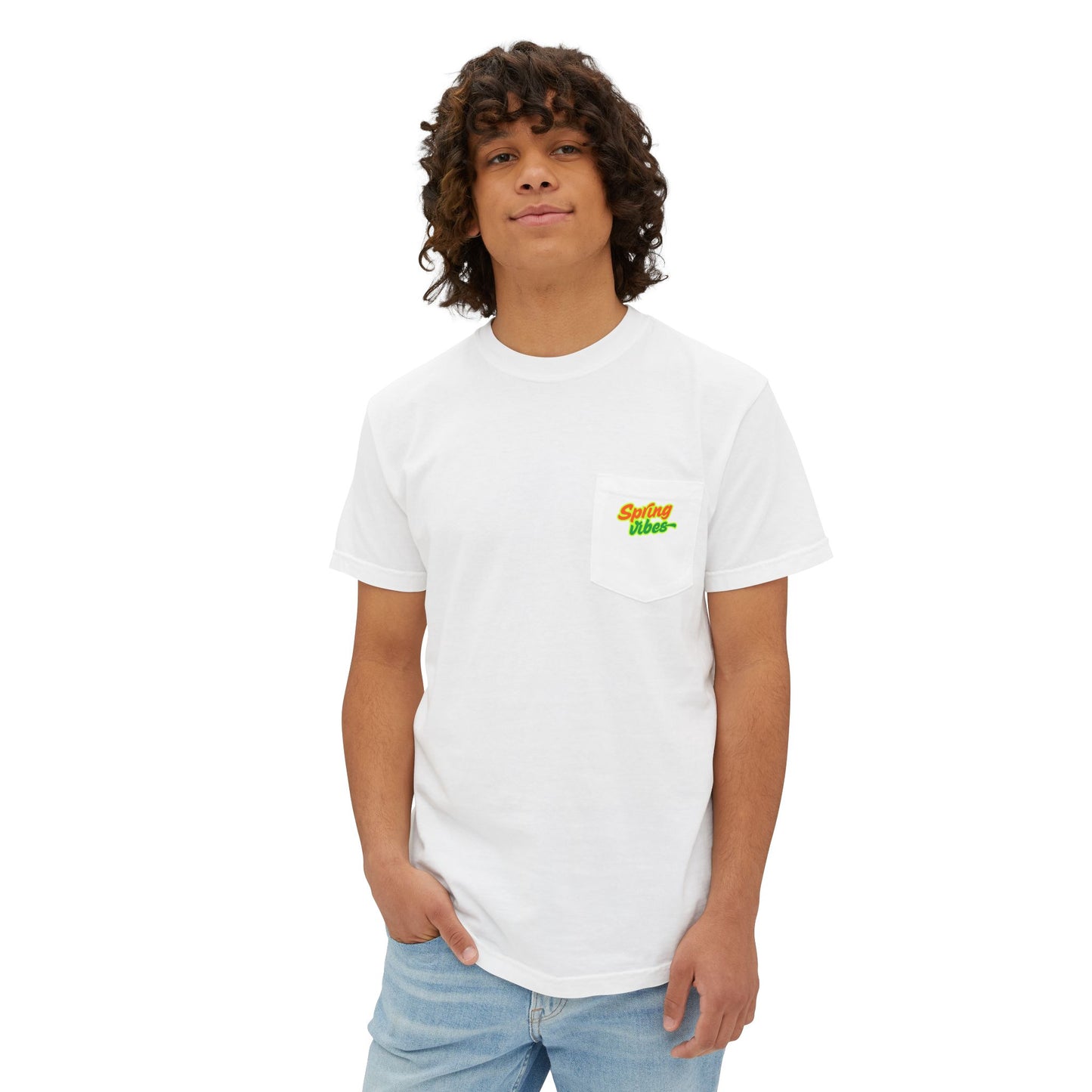 Unisex Spring Vibes Pocket T-Shirt - Tropical Graphic Tee