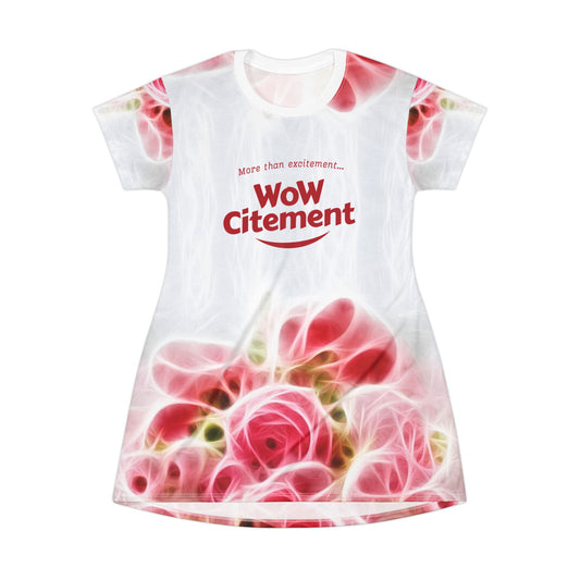 Wowcitement Floral Print T-Shirt Dress, Ethereal Rose Dress, Casual Summer Dress, Gifts for Her, Birthday Party Outfit, Relaxed Fit Dress