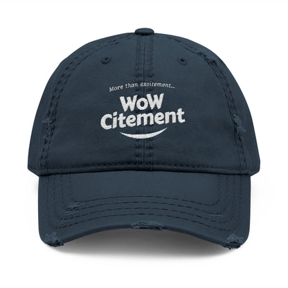 Distressed Dad Hat with WoW Citement Embroidery, Relaxed Cap for Comfy Style, Gift for Fathers Day, Casual Fashion Accessory
