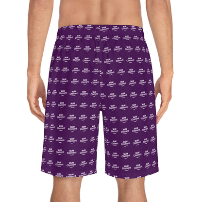 WoWcitement Men's Board Shorts - Color Purple Fun Summer Vibes, Perfect for Beach Trips, Pool Parties, Sports Activities, Casual Outings, AOP Design
